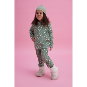 Kız Çocuk Termal Soft Yeşil Puantiye Desen Pijama Takım