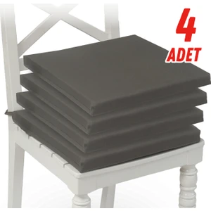 Fermuarlı 4'lü Sandalye Minderi Su Itici Kumaş 40X40 cm Sünger Sandalye Minderi Bağcıklı Gri