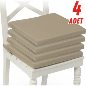 Fermuarlı 4'lü Sandalye Minderi Su Itici Kumaş 40X40 cm Sünger Sandalye Minderi Bağcıklı Bej