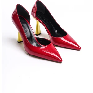 Kırmızı Kırışık Rugan (8Cm) Topuk  Boyu Stiletto