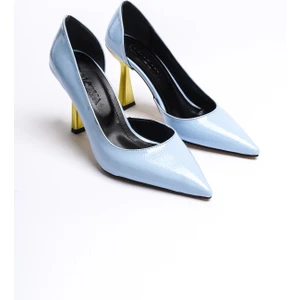 Scarlet Bebe Mavi Kırışık Rugan (8cm) Topuk  Boyu Günlük Kullanım Stiletto