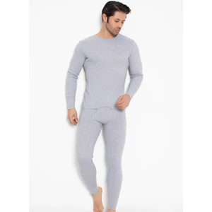 Erkek İç Giyim Takımı %100 Pamuk Gri Renk Uzun Kol ve Pantolon Seti