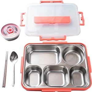 5 Bölmeli Öğle Yemeği Kutusu Paslanmaz Çelik Sızdırmaz Büyük Bento Kutuları Çorba Kabı Okul Yemek Takımı (Pembe) (Yurt Dışından)