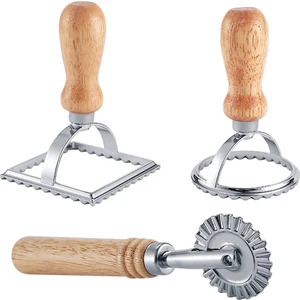 3 Adet Mantı Damga Makinesi Kesici Makaralı Çark Seti, Makarna Için Ahşap Saplı Kalıp, Köfte Lazanya, Turta (Yurt Dışından)