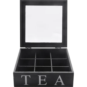 Ahşap 9 Izgaralar Çay Kutusu Çay Poşetleri Konteyner Saklama Kutusu Kare Hediye Kutusu Kasa Şeffaf Üst Kapak Takı Saklama Kutusu-Siyah (Yurt Dışından)