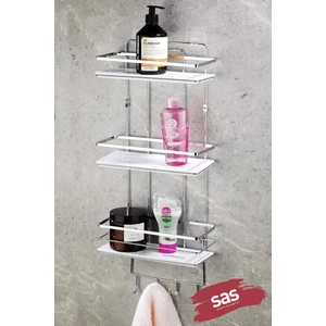 Sas Haus Yapışkanlı Ömür Boyu Paslanmaz Kristal Ayarlanabilir Raf Banyo Düzenleyici Şampuanlık Krom-Beyaz Lş-03 Kbkk
