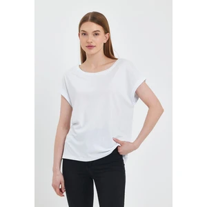 Kadın Cindy Beyaz Bisiklet Yaka Regular Fit Basic Modal Tişört (Lyocell)