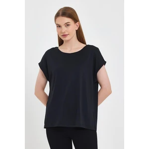 Kadın Cindy Siyah Bisiklet Yaka Regular Fit Basic Modal Tişört (Lyocell)