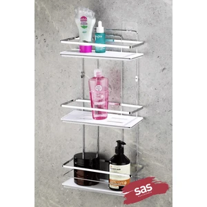 Sas Haus Yapışkanlı Ömür Boyu Paslanmaz Kristal Ayarlanabilir Raf Banyo Düzenleyici Şampuanlık Krom-Beyaz Lş-03 Kb