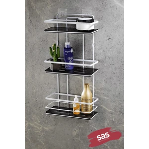 Sas Haus Yapışkanlı Ömür Boyu Paslanmaz Kristal Ayarlanabilir Raf Banyo Düzenleyici Şampuanlık Krom - Siyah Lş-03 Bs