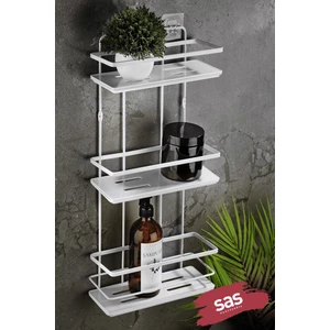 Sas Haus Yapışkanlı Ömür Boyu Paslanmaz Kristal Ayarlanabilir Raf Banyo Düzenleyici Şampuanlık Beyaz Lş-03 Bb