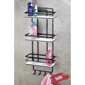 Sas Haus Yapışkanlı Ömür Boyu Paslanmaz Kristal Ayarlanabilir Raf Banyo Düzenleyici Şampuanlık Siyah - Beyaz Lş-03 Sbsk