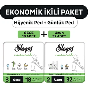 Ekonomik İkili Paket (Natural Ultra Hassas Hijyenik Ped Gece 18'li + Günlük Ped Normal 32'li)
