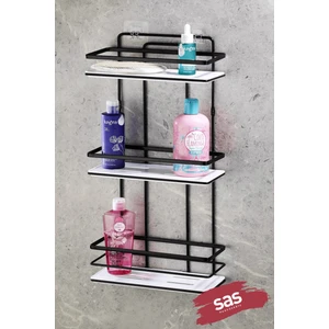 Yapışkanlı Ömür Boyu Paslanmaz Kristal Ayarlanabilir Raf Banyo Düzenleyici Şampuanlık Siyah - Beyaz LŞ-03 SB