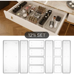 Meleni Home 12'li Dolap Içi Takı Makyaj Organizer - Çekmece Içi Düzenleyici Set Şeffaf