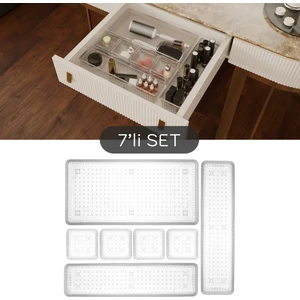 7 Parça Şeffaf Tasarım Modüler Saklama Kabı - Çekmece Içi Düzenleyici, Banyo Makyaj Takı Organizeri