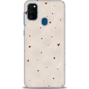 Samsung Galaxy M30S Kılıf Hd Baskılı - Kahve Kalpler