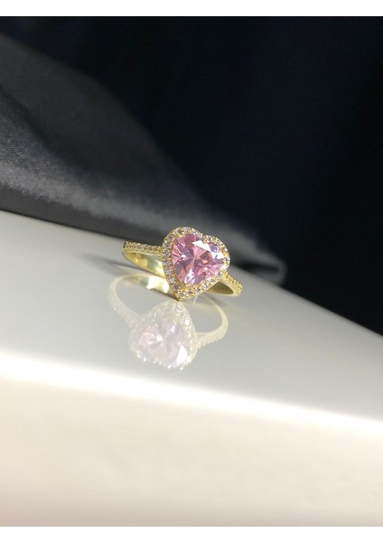 Swarovski Taşlı Pembe Renkli Kalpli 925 Ayar Gümüş Sevgiliye,anneye,arkadaşa Yüzük modelleri