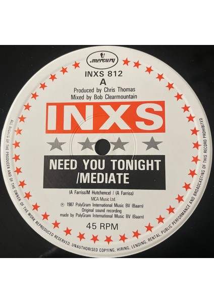 Inxs – Need You Tonight / Mediate Rock Pop Plak Alithestereo