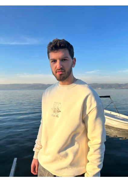 Baskılı Ekru Unisex Sweatshirt