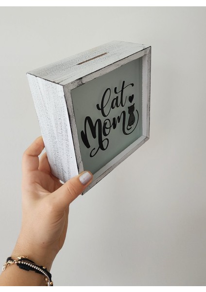 Cat Mom Yazılı Ahşap Kumbara fiyatları
