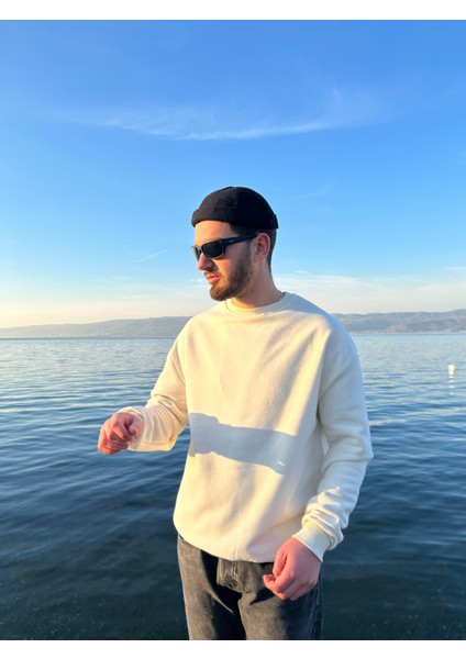 Baskısız Ekru Unisex Sweatshirt