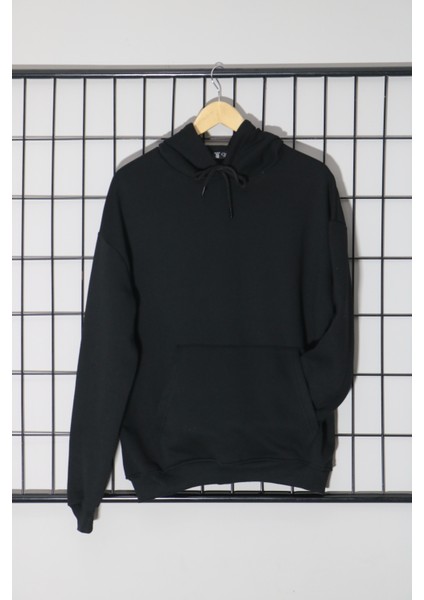 Baskısız Siyah Kapüşonlu Unisex Sweatshirt modelleri