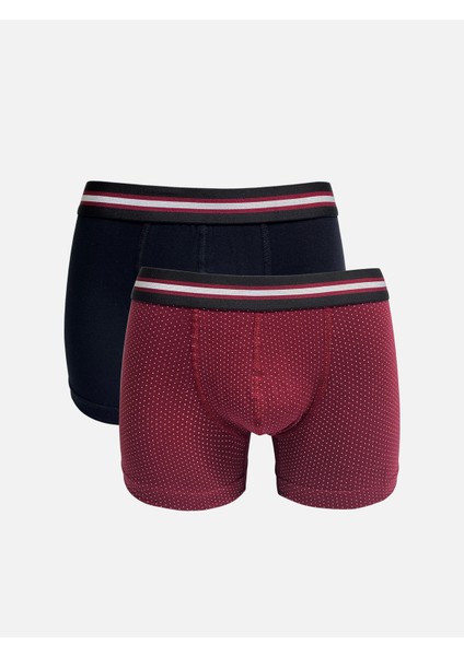 2'li Pamuklu Likralı Siyah Bordo Erkek Boxer