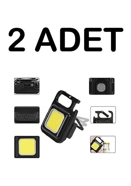 2 Adet LED Mini Anahtarlık Fener Şarjlı Kamp Balıkçı Tamirci Için Çalışma Feneri Çok Fonksiyonlu Taşınabilir