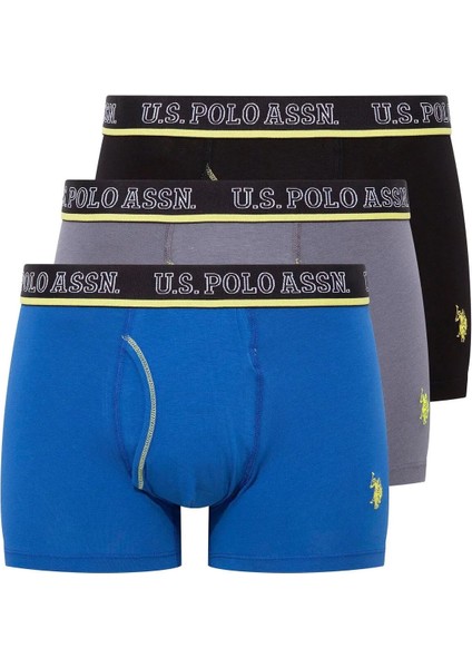80508 Erkek Pamuklu 3'lü Boxer-Saks&antrasit&siyah