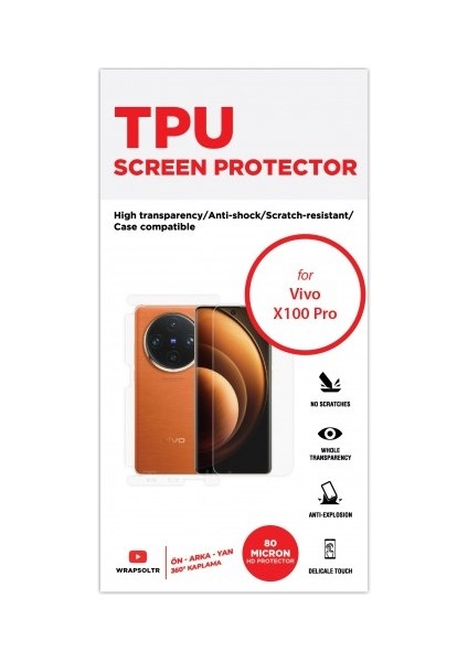 Vivo X100 Pro Ön, Arka ve Yan 360 Derece Tam Kaplama Tpu Film fiyatları