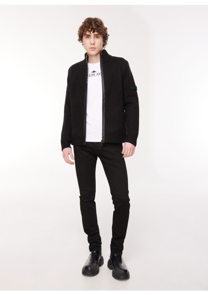 Dik Yaka Normal Düz Siyah Erkek Kazak UK3053 098 Black