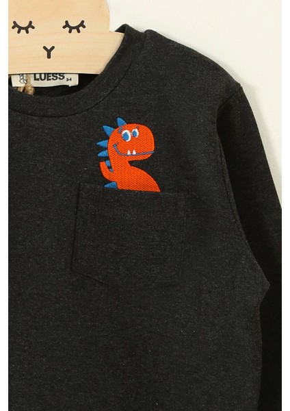 Erkek Dinazor Detaylı Interlok Sweatshirt