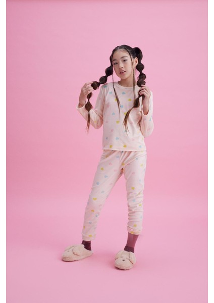 Kız Çocuk Termal Soft Pembe Kalpli Pijama Takımı fiyatları
