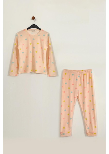 Kız Çocuk Termal Soft Pembe Kalpli Pijama Takımı modelleri