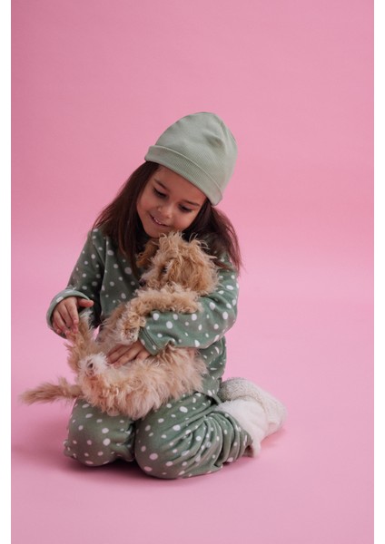 Kız Çocuk Termal Soft Yeşil Puantiye Desen Pijama Takım modelleri