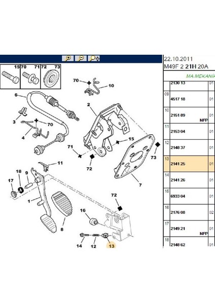 Debriyaj Pedal Braketi Partner Berlingo (214125)