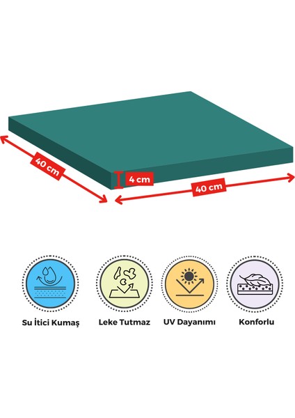 Fermuarlı 4'lü Sandalye Minderi Su Itici Kumaş 40X40 cm Sünger Sandalye Minderi Bağcıklı Turkuaz
