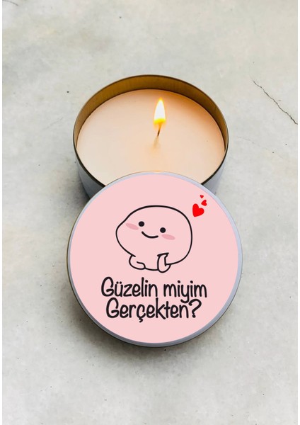 Kokulu Mum Güzelin Miyim Gerçekten? Tasarımlı Metal Kutulu Mum