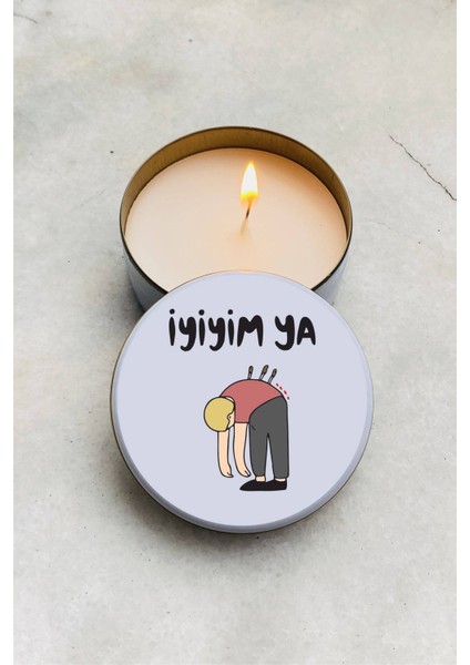 Kokulu Mum Iyiyim Ya Tasarımlı Metal Kutulu Mum