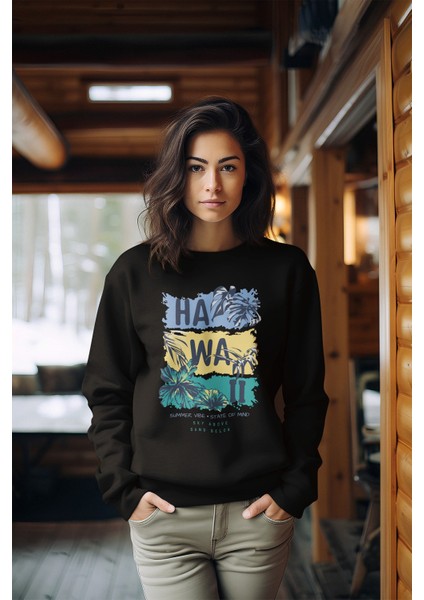 Premium Hawai Plus Tarz Kadın Bisiklet Yaka Sweatshirt