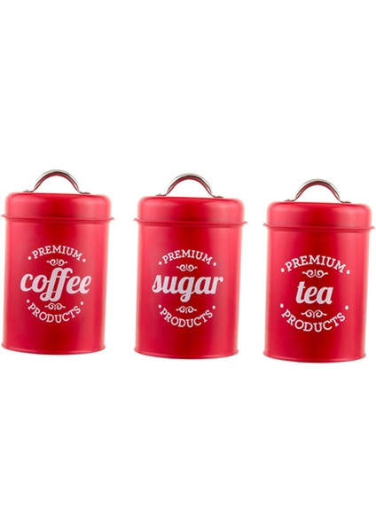 3 Mutfak Tanister Çay Şekeri Teneke Teneke Kavanozlar Kırmızı Set (Yurt Dışından)