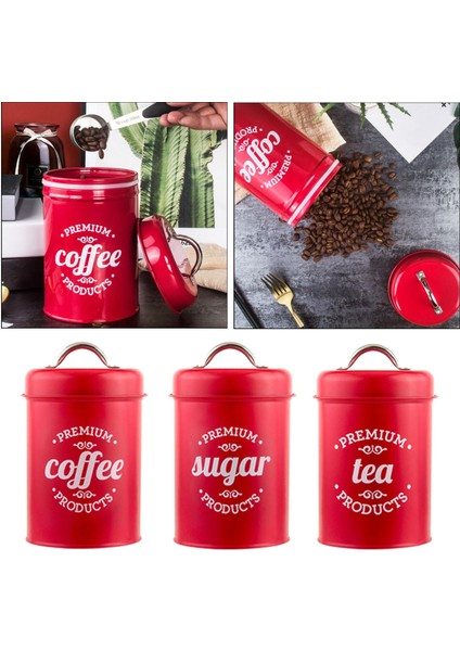 3 Mutfak Tanister Çay Şekeri Teneke Teneke Kavanozlar Kırmızı Set (Yurt Dışından)