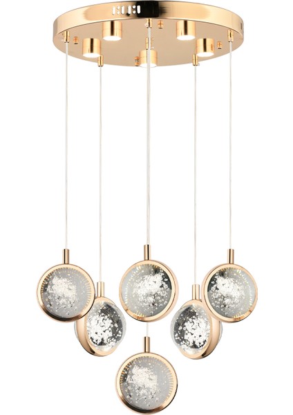 Eldon 6'lı Yuvarlak 3 Renk 75 Watt Gold Kristal Ledli Modern Oturma Odası Salon Sarkıt Avize fiyatları