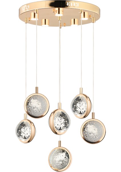 Eldon 6'lı Yuvarlak 3 Renk 75 Watt Gold Kristal Ledli Modern Oturma Odası Salon Sarkıt Avize modelleri