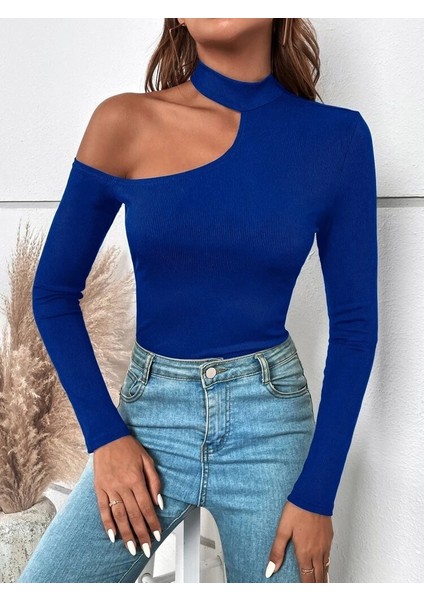 Kadın Uzun Kollu Yarım Balıkçı Yaka Omuzu Açık Kaşkorse Bluz indirimleri