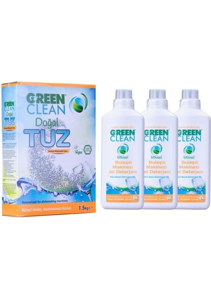 Green Clean Bulaşık Makinesi Jel Deterjan 1000 ml x 3 Adet ve Makine Tuzu 1,5 kg