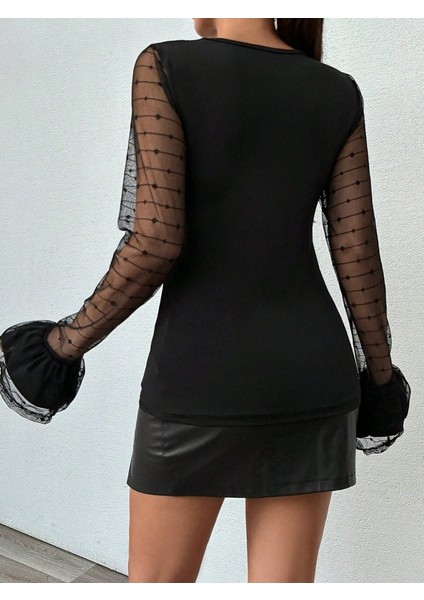 Kadın Uzun Kollu Bisiklet Yaka Kol Ağzı Katmanlı Bluz indirimleri