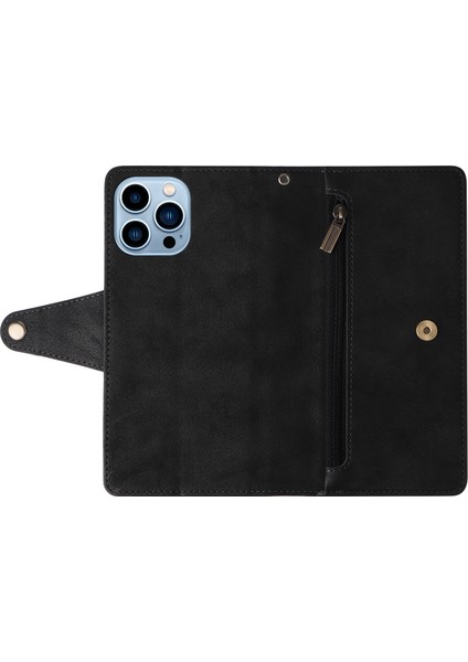 Ile Uyumluiphone 13 Pro Max Mıknatıslı Deri Zip Cüzdan Kart Sahibi (Yurt Dışından)