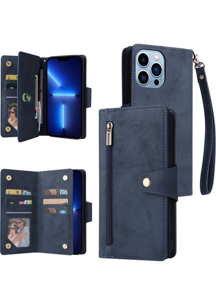 Ile Uyumluiphone 13 Pro Max Mıknatıslı Deri Zip Cüzdan Kart Sahibi (Yurt Dışından)